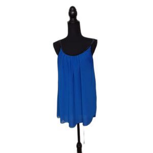 Women’s Blue & Black Sleeveless Blouse Top Size L Flowy Chiffon Casual #373